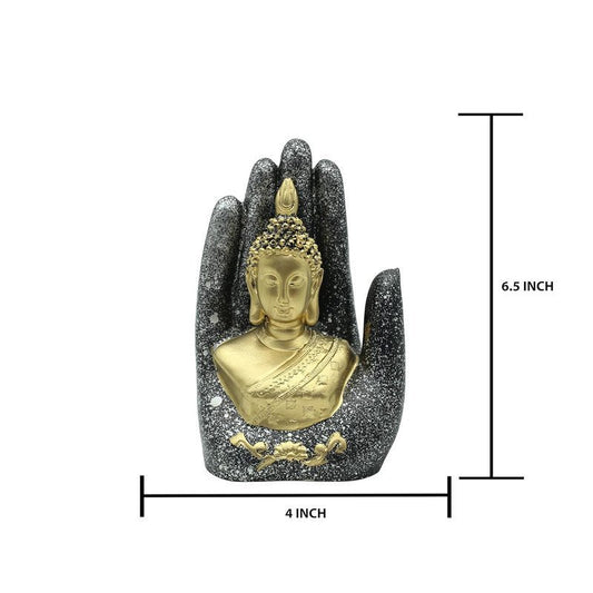 Abhaya Mudra Resin Statue, Fearless Protection Decor for Living Room, Meditation Space & Altar, Black & Gold Buddha Hand Ornament