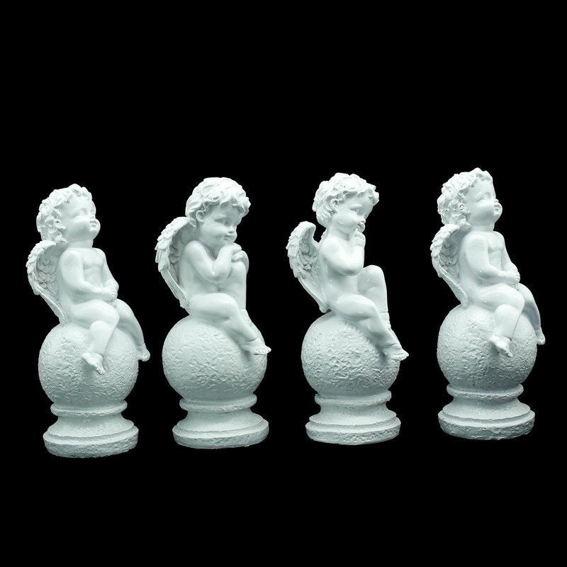 White Angel Figurine Set of 4, Decorative Garden Statues, 8 Inch Height, 3-3.5 Inch Width