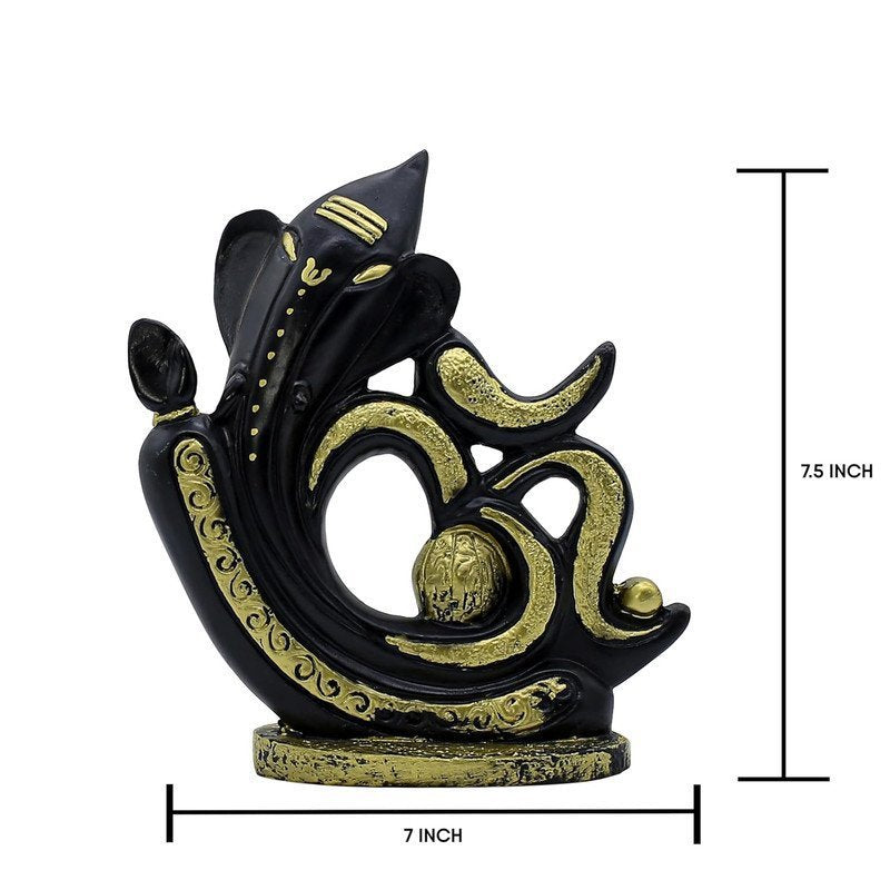 Black & Gold Resin LordGanesha Statue with OM Script Decorative Puja Room & Home Temple Idol, Spiritual Showpiece for Diwali, Ganesh Chaturthi & Good Luck Gift