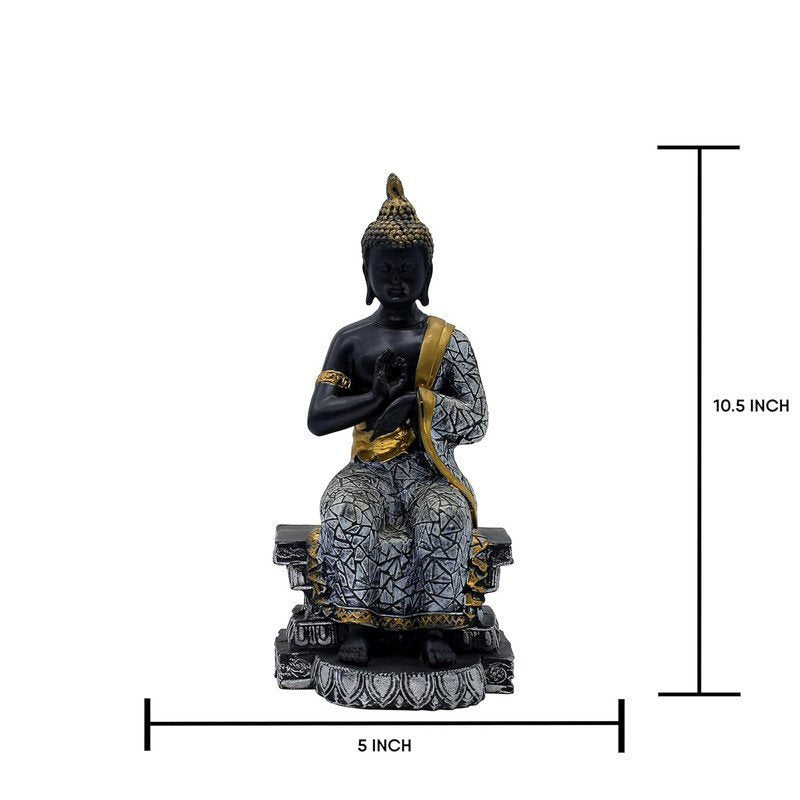 Buddha Sculpture Home Decor, Black and Gold Mosaic Design, 26.7 cm x 12.7 cm,Resin Mindfulness Figurine in Black & Gold, Meditation Statue for Living Room, Desk & Spiritual Gift