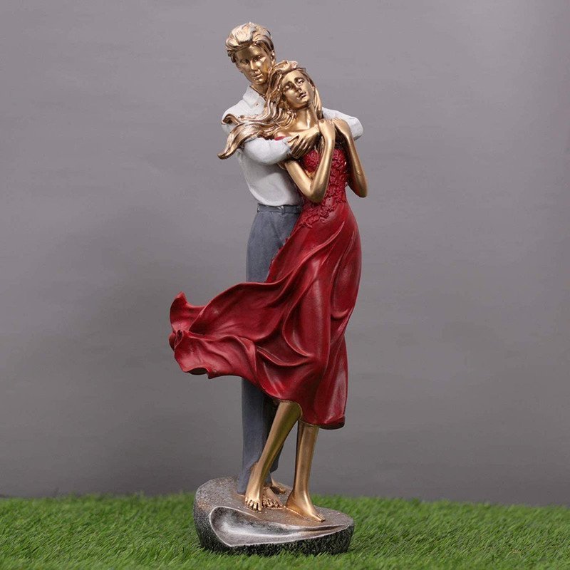 Golden Couple Figurine, Romantic Dance Sculpture, Love Statue for Home Decor