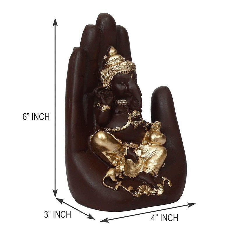Elegant Lord Ganesha Idol in Hand Design | Black & Gold Polyresin Ganpati Statue for Home, Office & Car Dashboard Decor 6 Inch