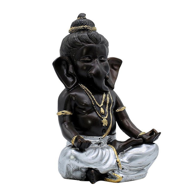 Lord Ganesha Idol for Home Decor | Black & Silver Meditating Ganpati Statue | Polyresin Ganesh Murti for Pooja Room, Office, Car Dashboard & Gift 6 Inch