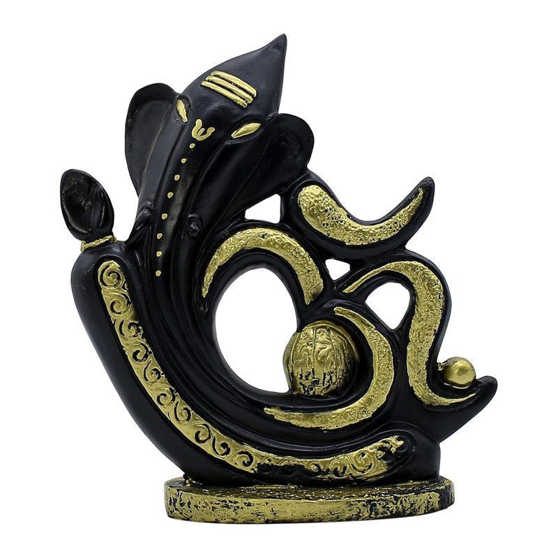 Black & Gold Resin LordGanesha Statue with OM Script Decorative Puja Room & Home Temple Idol, Spiritual Showpiece for Diwali, Ganesh Chaturthi & Good Luck Gift