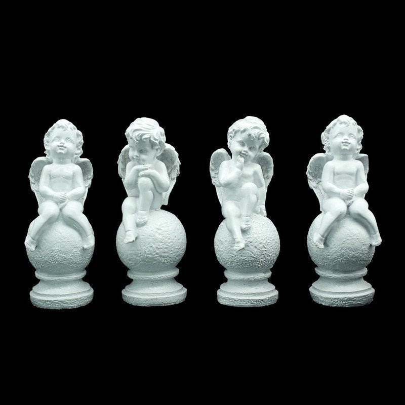 White Angel Figurine Set of 4, Decorative Garden Statues, 8 Inch Height, 3-3.5 Inch Width