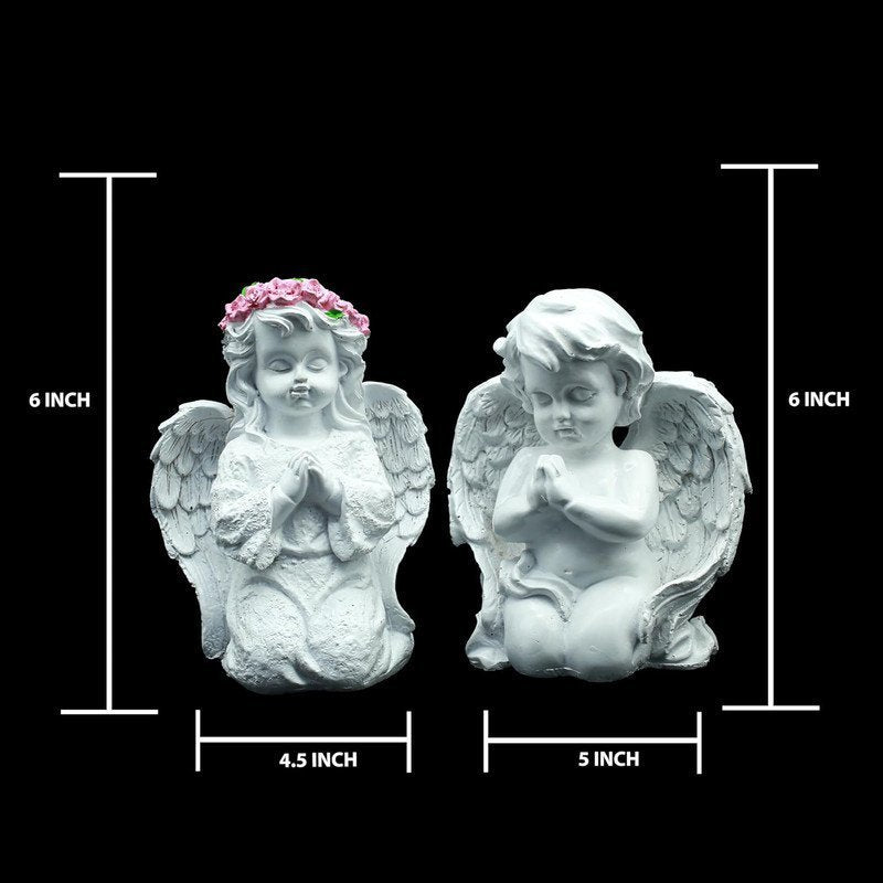 Decorative Angel Figurines Set of 2, White Praying Angels with Wings, 6 Inch Height, Garden Home Decor