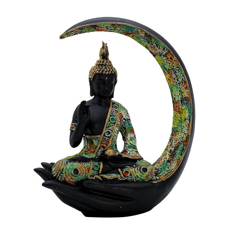 Resin Buddha Hand Statue Black & Gold Abhaya Mudra Sculpture with Seated Buddha, Zen Home decor, Meditation Accent & Spiritual Gift