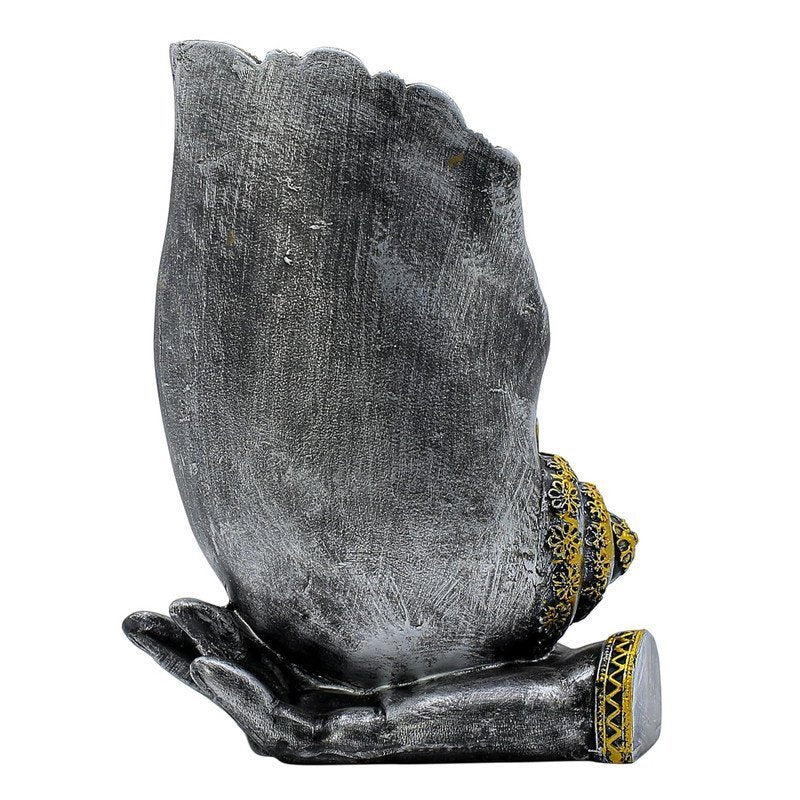 Ganesha Sitting on Conch Shell Statue - Black and Red - Metal/Stone - Home/Office Decor - Auspicious Gift