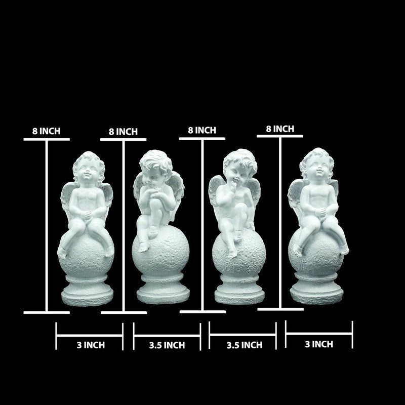 White Angel Figurine Set of 4, Decorative Garden Statues, 8 Inch Height, 3-3.5 Inch Width