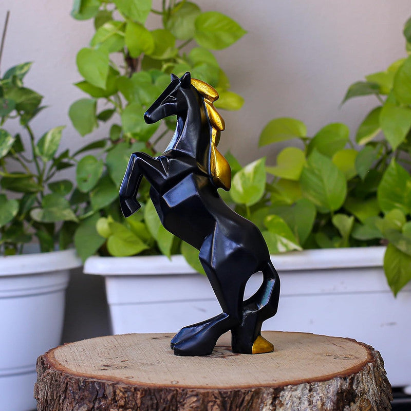 Geometric Black Horse Statue with Golden Mane - Modern Decorative Art for Home and Office