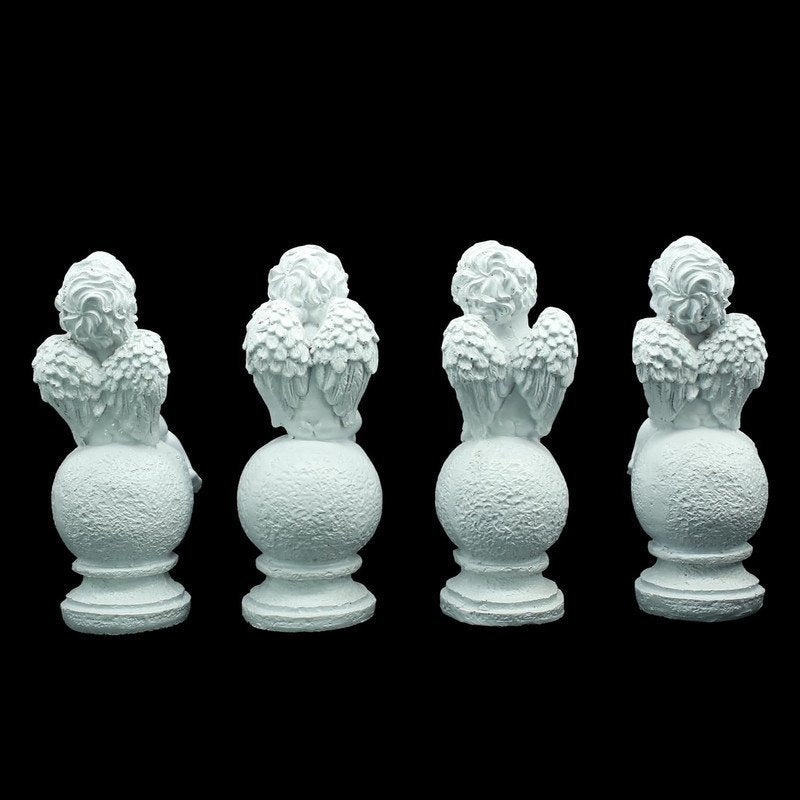 White Angel Figurine Set of 4, Decorative Garden Statues, 8 Inch Height, 3-3.5 Inch Width