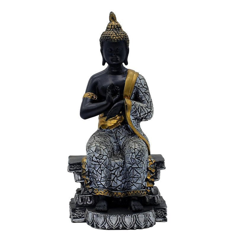 Buddha Sculpture Home Decor, Black and Gold Mosaic Design, 26.7 cm x 12.7 cm,Resin Mindfulness Figurine in Black & Gold, Meditation Statue for Living Room, Desk & Spiritual Gift