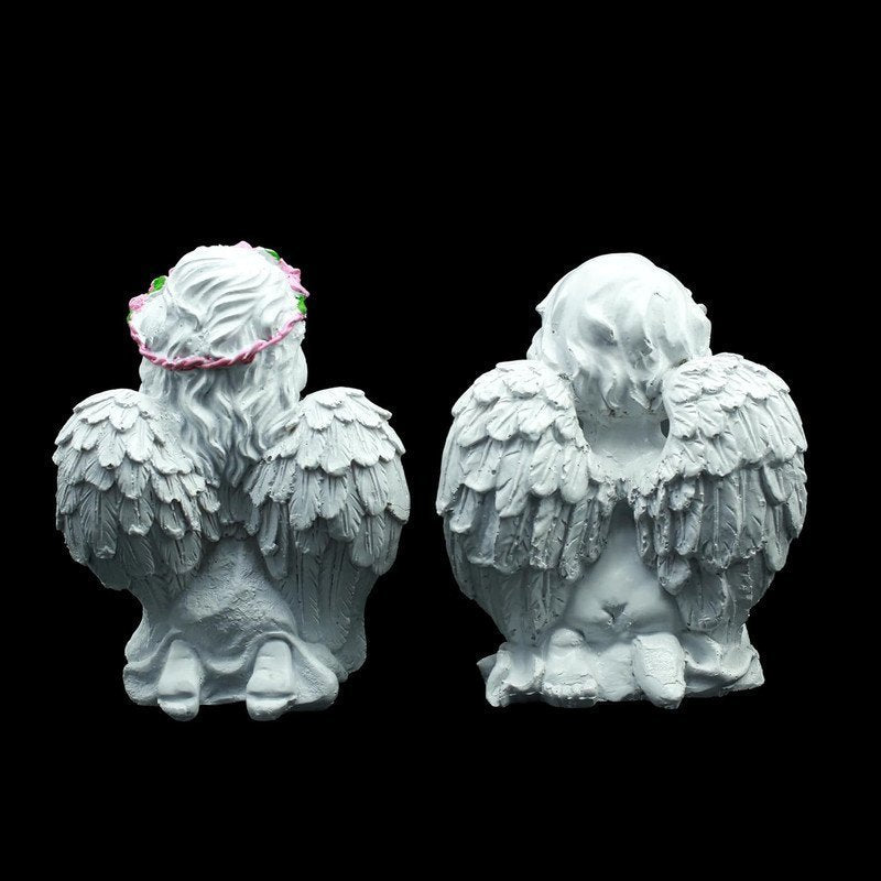 Decorative Angel Figurines Set of 2, White Praying Angels with Wings, 6 Inch Height, Garden Home Decor