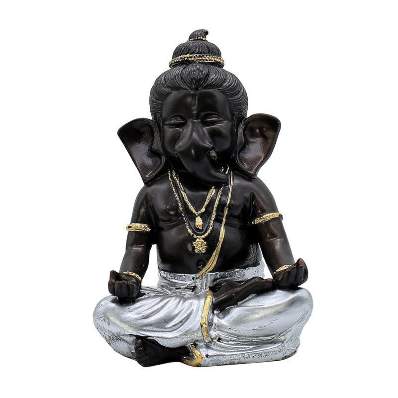 Lord Ganesha Idol for Home Decor | Black & Silver Meditating Ganpati Statue | Polyresin Ganesh Murti for Pooja Room, Office, Car Dashboard & Gift 6 Inch