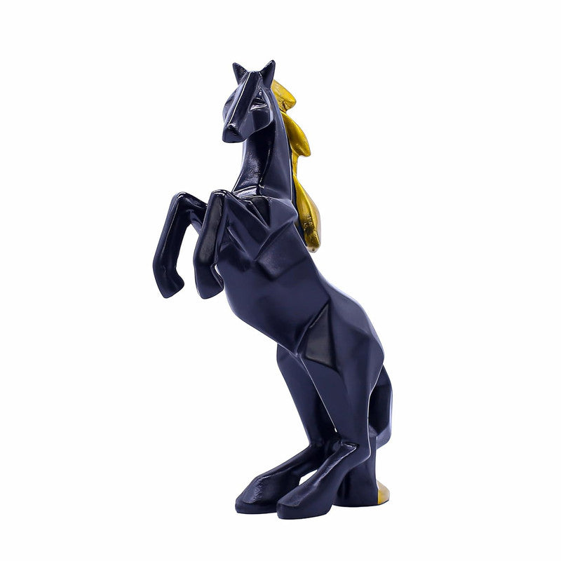 Geometric Black Horse Statue with Golden Mane - Modern Decorative Art for Home and Office