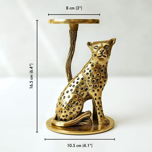 Aluminium Brass Finish Jaguar Pillar Candle Holder Statue for Home Decor | Tabletop Showpiece for Diwali Navratri Decoration | Gift Article for Housewarming Gold (Candle Not Included)