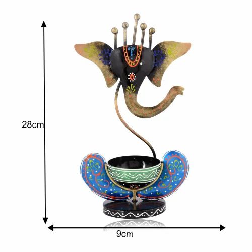 Decorative Metal Black Ganesh T Lite Holder | Elegant Handcrafted Tea Light Candle Stand for Home & Office Decor