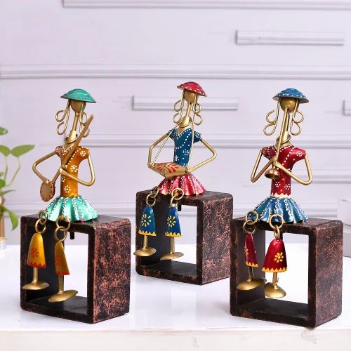 Decorative Metal Musician Stool Dolls | Handcrafted Musician Figurines for Artistic Home & Office Decor