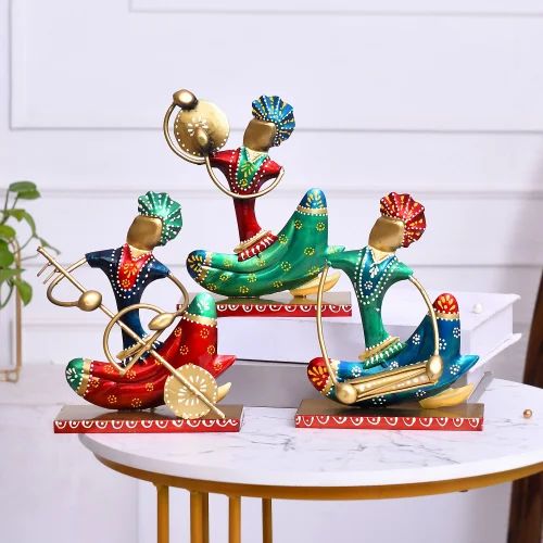 Handmade Metal Nagpur Lite Musician Set | Artistic Decorative Showpieces for Table & Living Room Décor | Rajasthani Folk Musician Sculpture Set