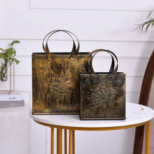 Metal Bag Decorative Showpiece Set for Home Décor | Handcrafted Art Piece for Living Room, Table & Gift Decoration | Premium Metal Handbag Figurine