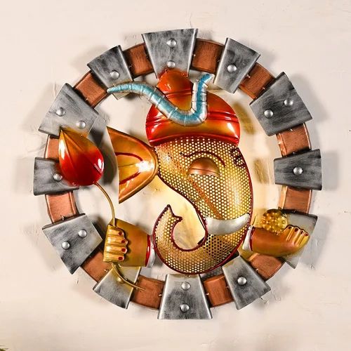 Handmade Metal Laddu Ganesh | Spiritual Wall Hanging Art for Living Room & Entrance Decor