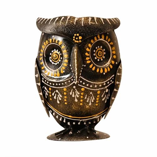 Handcrafted Metal Owl Pen Holder for Desk | Stylish Stationery Organizer | Artistic Home & Office Table Decor Gift