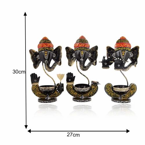 Ganesh T Lite Set of 3 | Decorative Lord Ganesha Tea Light Candle Holders for Home & Festive Decor