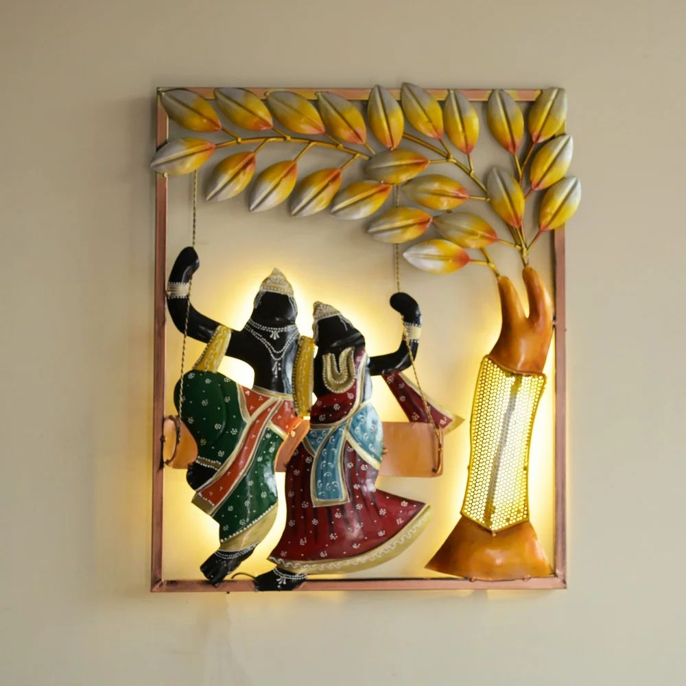 Metal Radha Krishna Jhula Frame | Decorative Swing Showpiece for Home Temple & Gift Purpose