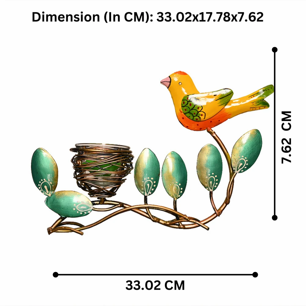 Metal Bird Leaf T Lite Holder | Decorative Tealight Candle Stand for Home & Table Decor
