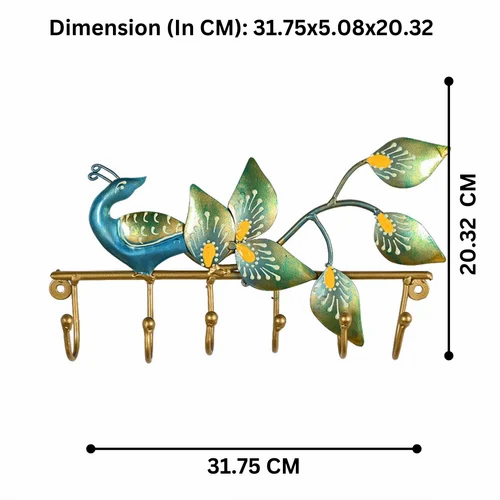 Beautiful Peacock Design Metal Key Holder | Decorative Wall Mounted Key Hanger | Elegant Handcrafted Home Décor Piece