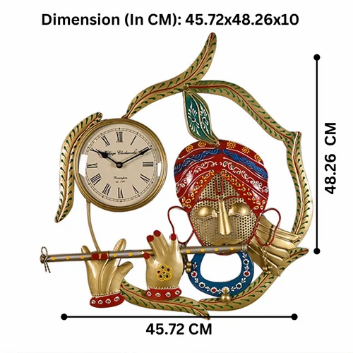 Decorative Metal Krishna Wall Clock for Interior Décor | Elegant Handcrafted Timepiece for Home & Office Walls