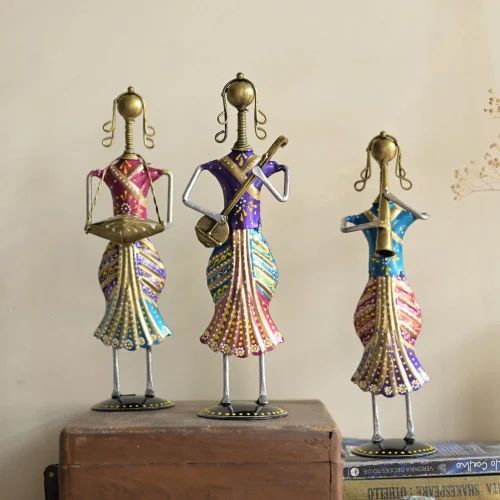 Handcrafted Metal Standing Lady Musician | Elegant Decorative Showpiece for Home & Office Décor | Artistic Rajasthani Folk Art Figurine