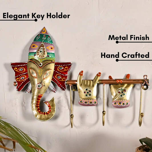 Metal Ganesh Wall Hanging with Key Holder | Decorative Lord Ganesha Wall Art for Home & Office Decor