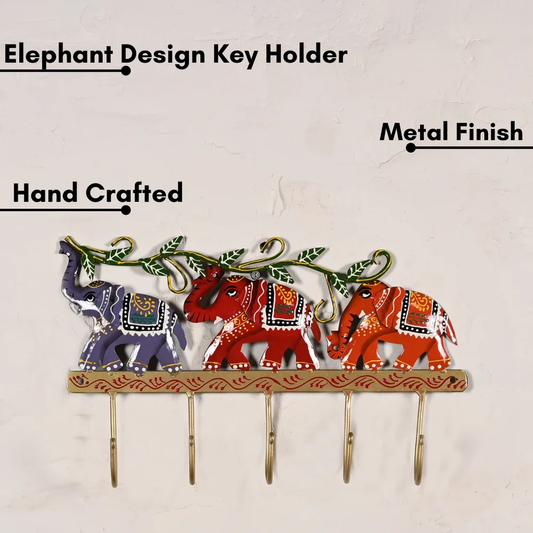 Decorative Metal Elephant Key Holder | Handcrafted Wall Mounted Key Organizer | Elegant Home & Living Room Decor Accent