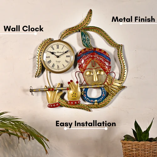 Decorative Metal Krishna Wall Clock for Interior Décor | Elegant Handcrafted Timepiece for Home & Office Walls