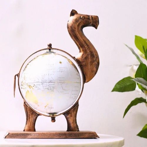 Elegant Metal Camel Globe for Table Decor | Artistic Handcrafted Home Decoration Piece | Antique Finish Showpiece for Living Room & Office