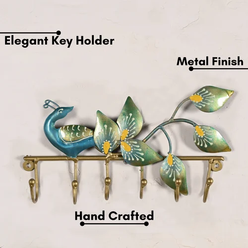 Beautiful Peacock Design Metal Key Holder | Decorative Wall Mounted Key Hanger | Elegant Handcrafted Home Décor Piece