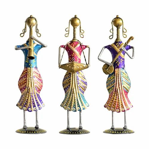 Handcrafted Metal Standing Lady Musician | Elegant Decorative Showpiece for Home & Office Décor | Artistic Rajasthani Folk Art Figurine