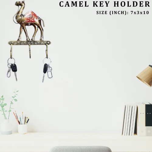 Decorative Wall Mounted Metal Camel Key Holder | Handcrafted Key Hanger | Artistic Home & Entryway Wall Decor Organizer