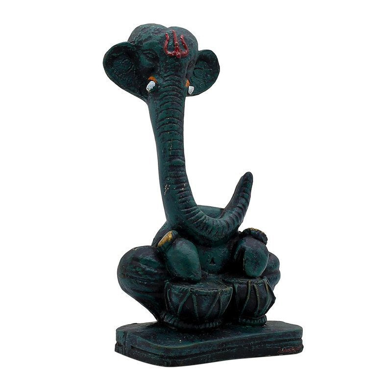 Abstract Long Trunk Ganesha Idol Matte Black Ganpati Statue with Damru for Home Decor, Office Desk & Gift 6 Inch Modern Polyresin Showpiece