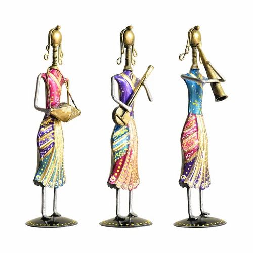 Handcrafted Metal Standing Lady Musician | Elegant Decorative Showpiece for Home & Office Décor | Artistic Rajasthani Folk Art Figurine