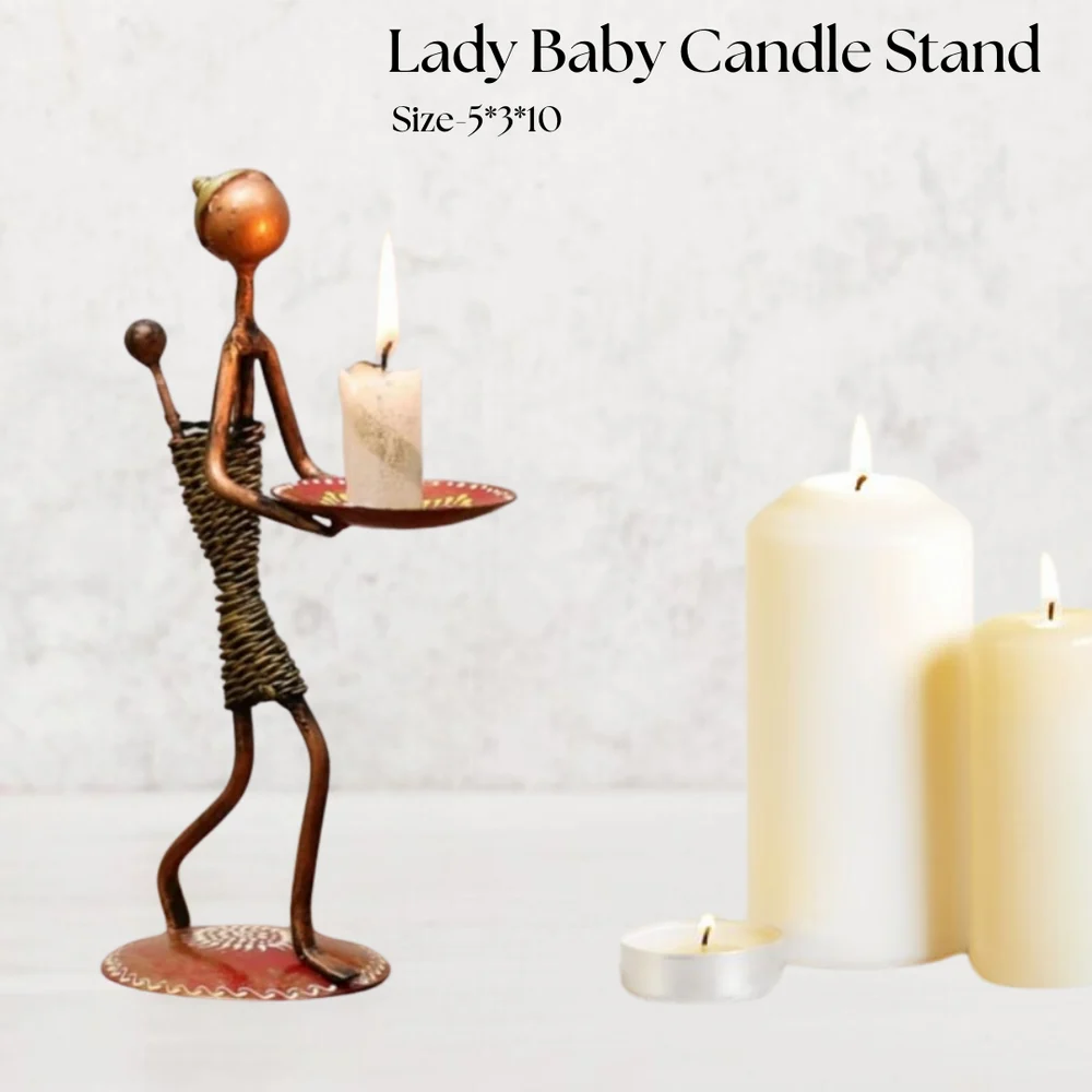 Decorative Metal Lady Baby Candle Holder | Artistic Tealight Holder for Table & Living Room Decor