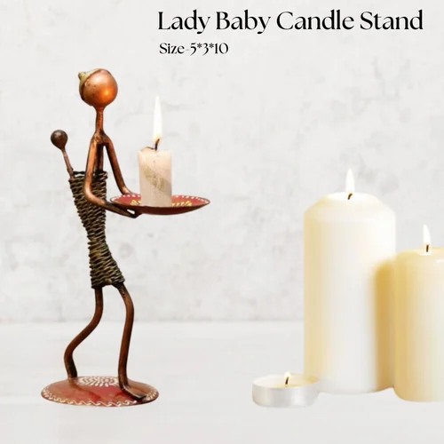 Decorative Metal Lady Baby Candle Holder | Artistic Tealight Holder for Table & Living Room Decor