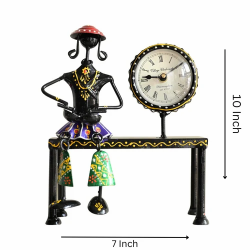 Decorative Sitting Doll with Clock in Metal | Handcrafted Table Showpiece with Timepiece | Unique Home & Office Décor Gift Item