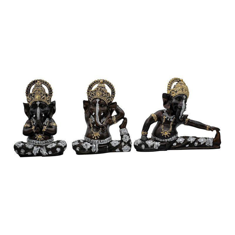 Set of 3 Lord Ganesha Idols for Home Decor | Black Polyresin Ganpati Statue with Gold & Silver Detailing | Decorative Murti for Pooja Room, Office, Gift & Festive Decor