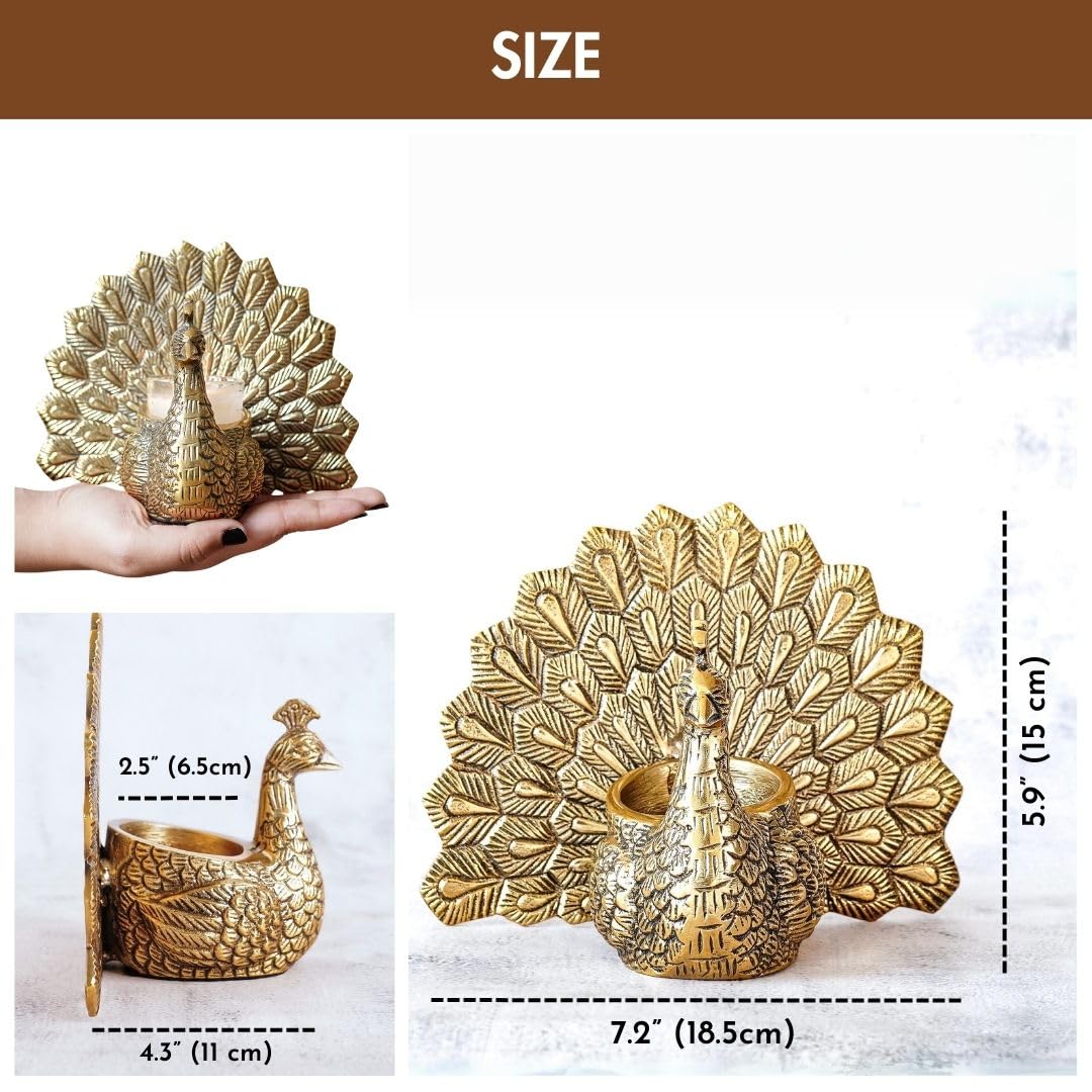 Aluminium Dancing Peacock Pair Figurine for Good Luck & Love | for Home Decor Tabletop Living Showpiece for Valentine's Day, (Scented Glass Votive Candle Included)