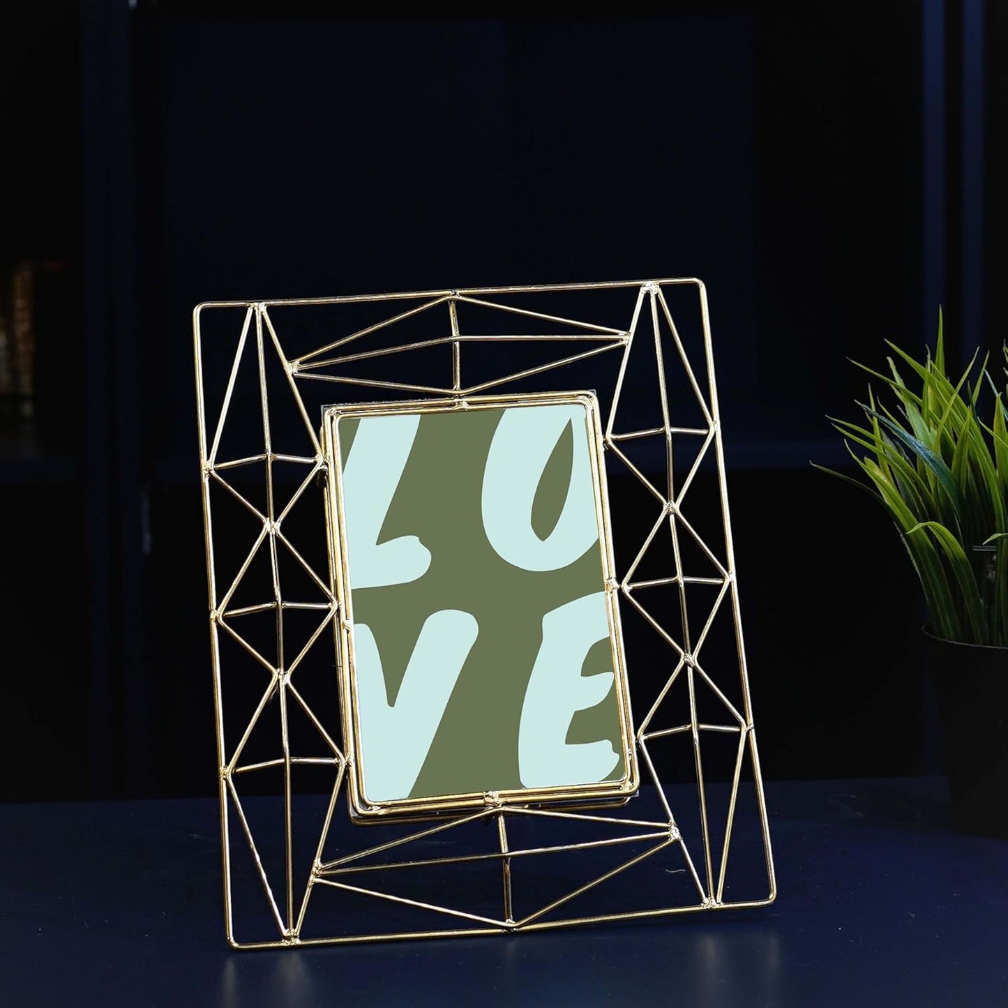 Elegant Golden Metal Geometric Designer Rectangular Table Top Photo Frame | Best Gift for home decor, Birthday, Anniversary, Valentine's day