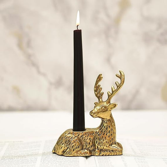 Aluminium Deer Candle Holder for Home Decoration | Antique Gold Decorative Stag Candle Stand for Home Decor, Living Room, Dining Table & Festive Decoration | Gift for Diwali