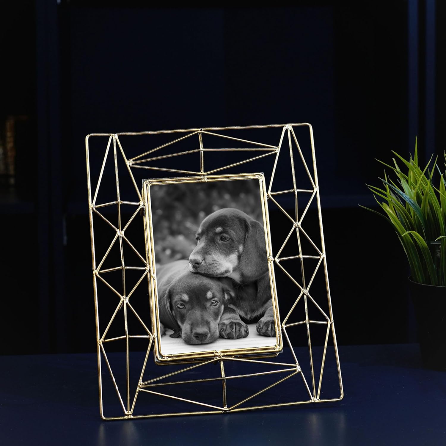 Elegant Golden Metal Geometric Designer Rectangular Table Top Photo Frame | Best Gift for home decor, Birthday, Anniversary, Valentine's day