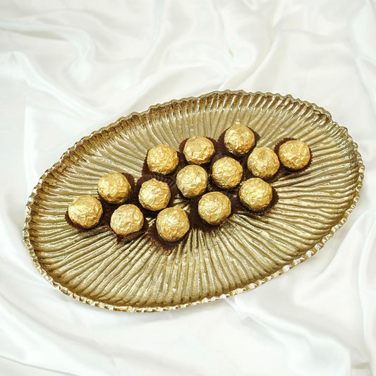 Aluminium Decorative Tray for Home Decor| Round Handcrafted Sunburst Pooja Thali for Temple, Premium Center Table & Festival Decor Serving Plate | Best for Diwali Pooja, Golden